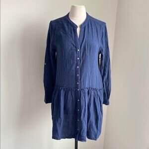 CARVE DESIGNS Gauze Shirt Dress Womens Sz Medium Navy Button Down Long Sleeve